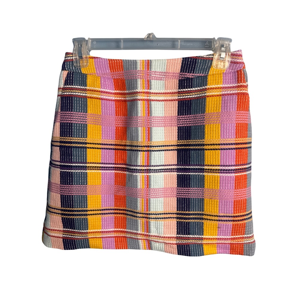 Halogen Multi Color Plaid Mini Skirt Size 2 Preppy Retro Textured Woven